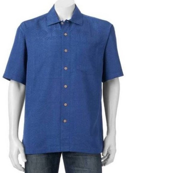 Mens Camp Shirt Batik Bay Blue Small Button Down Short Sleeve Classic Collared - Picture 1 of 4